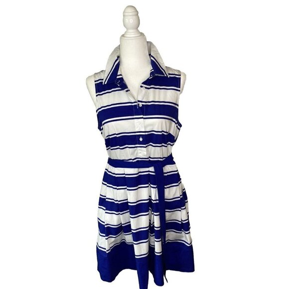Milly Women’s Size 12 Blue White Striped Nautical Pleated Short Shirt Dress - Picture 1 of 15